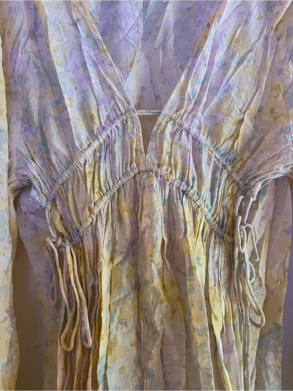 H&M Oversized Pastel Watercolor Maxi Dress with Ties - Picture 5 of 7